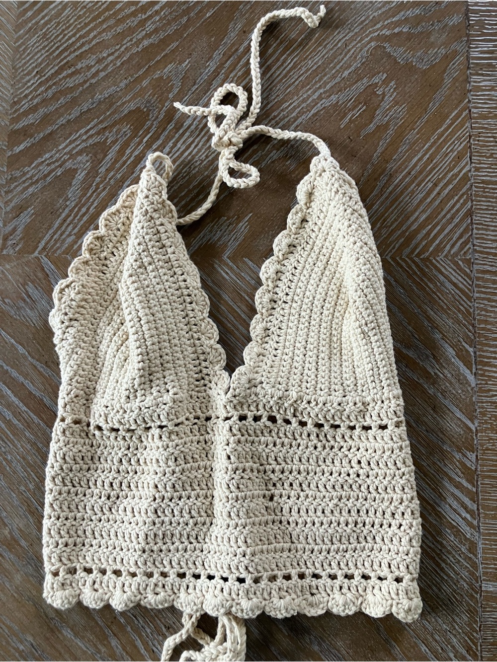 Hand-Knit Cream Halter Tank Top (XS)